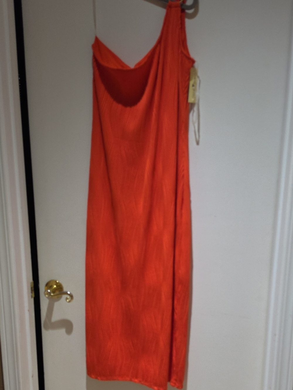 Derek Heart One-Shoulder Slip Dress in Vibrant Orange